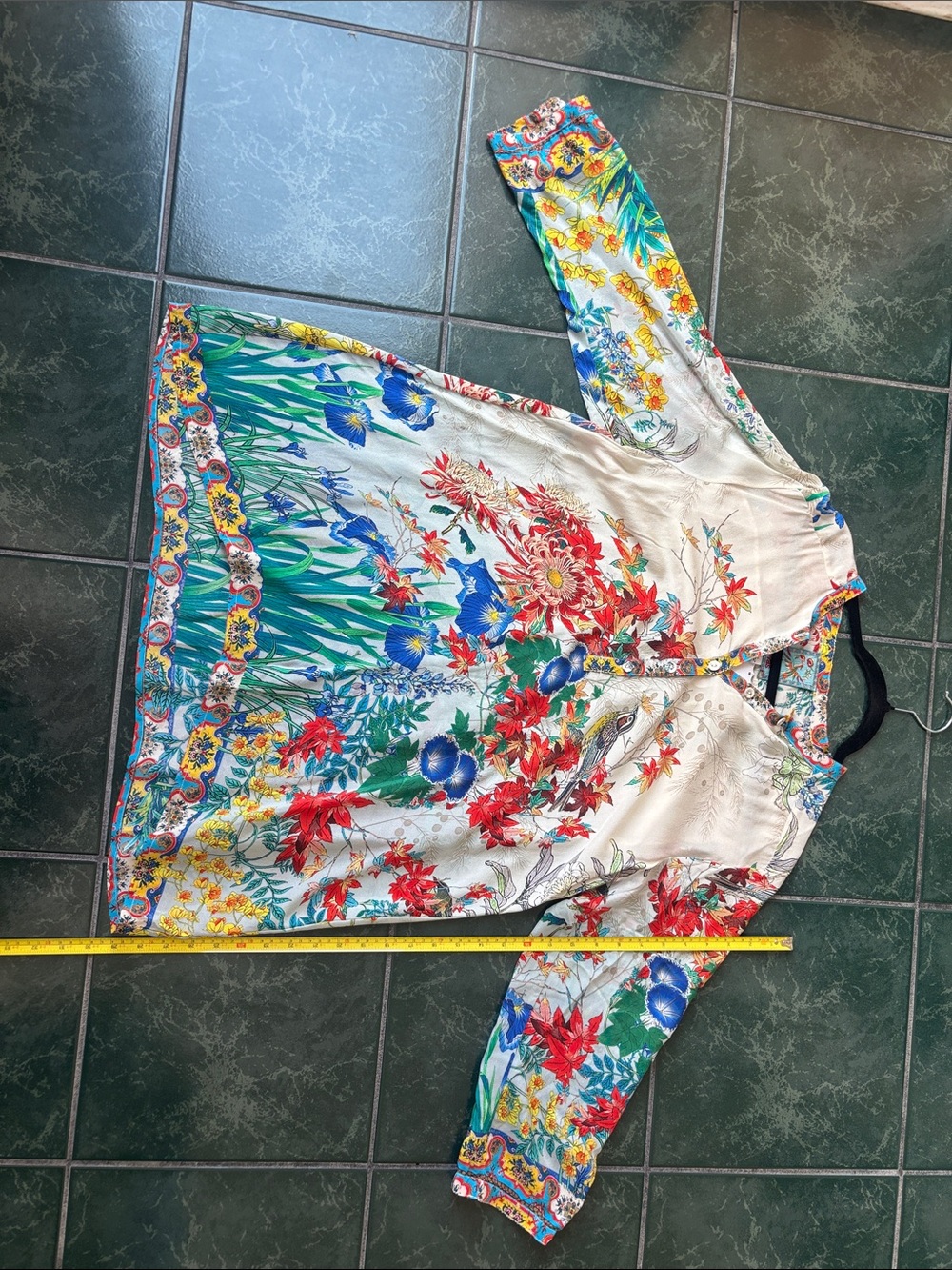 Johnny Was Cream Floral Button-Front Blouse with Multicolor Trim